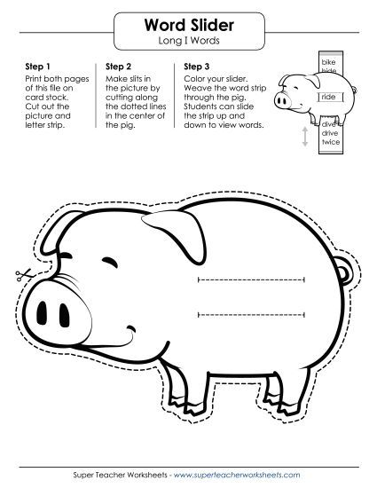 Flashcards, Sliders, and Word Wheels - Word Slider - Long I (Printable PDF Worksheet)