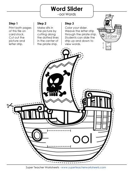 Word Slider, Flashcards, and Word Wheel - Word Slider (-ool Words) (Printable PDF Worksheet)