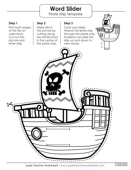 Word Sliders - Word Slider: Pirate (Left - Word Parts) (Printable PDF Worksheet)