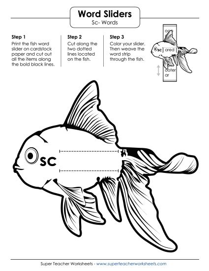Flashcards, Sliders, and Word Wheel - Word Slider (Sc- Words) (Printable PDF Worksheet)