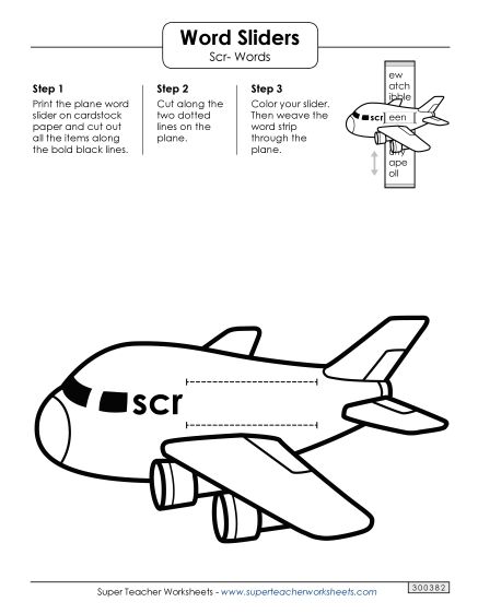 Flashcards, Sliders, and Word Wheels - Word Slider (Scr- Words) (Printable PDF Worksheet)