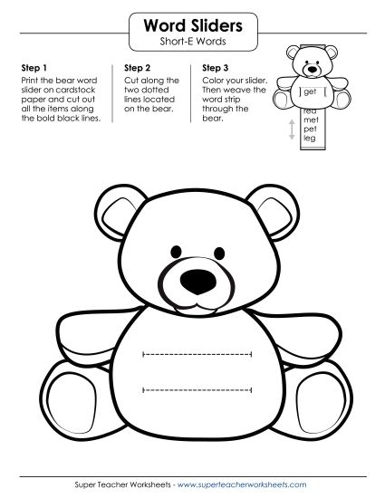 Flashcards, Sliders, Word Wheels - Word Slider (Short E) (Printable PDF Worksheet)