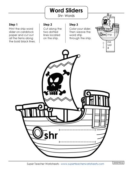 Flashcards, Sliders, and Word Wheels - Word Slider (Shr- Words) (Printable PDF Worksheet)