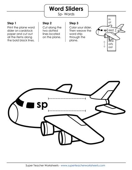 Flashcards, Slider, and Word Wheel - Word Slider (Sp- Words) (Printable PDF Worksheet)