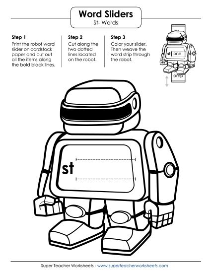 Flashcards, Slider, and Word Wheel - Word Slider (St- Words) (Printable PDF Worksheet)