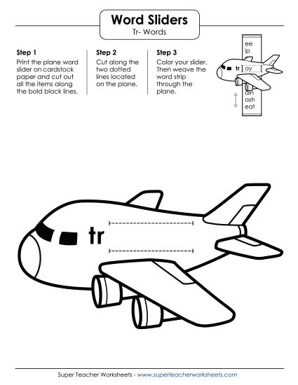 Flashcards, Slider, and Word Wheel - Word Slider (Tr- Words) (Printable PDF Worksheet)