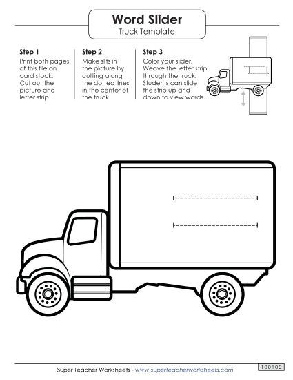 Word Sliders - Word Slider: Truck (Right - Word Parts) (Printable PDF Worksheet)