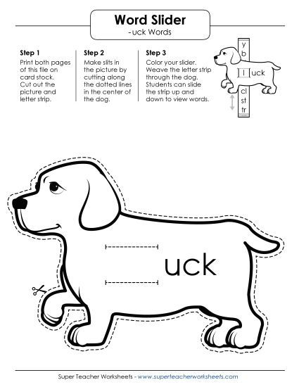 Word Slider, Flashcards, and Word Wheel - Word Slider (-uck Words) (Printable PDF Worksheet)