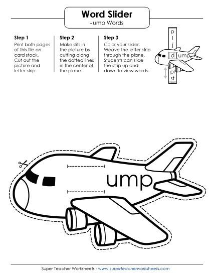 Word Slider, Flashcards, and Word Wheel - Word Slider (-ump Words) (Printable PDF Worksheet)