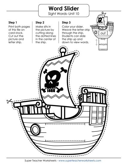 Reading Practice Tools - Word Slider (Unit 10) (Printable PDF Worksheet)