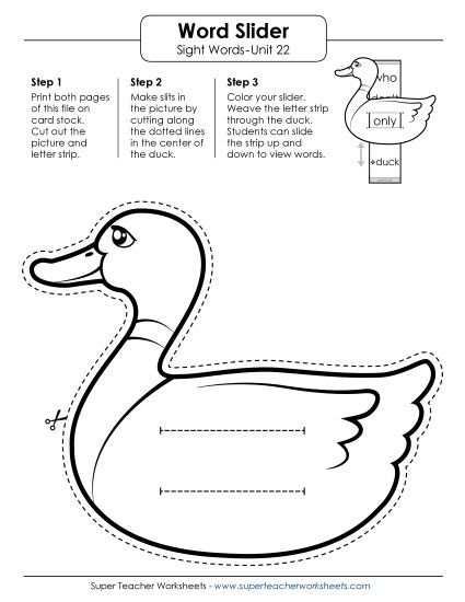 Reading Practice Tools - Word Slider (Unit 22) (Printable PDF Worksheet)