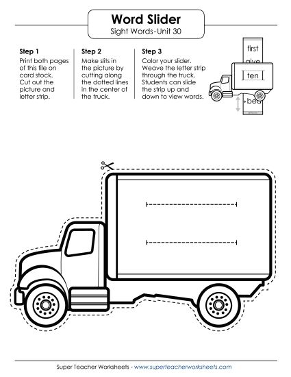 Reading Practice Tools - Word Slider (Unit 30) (Printable PDF Worksheet)