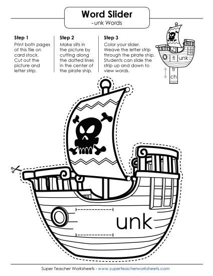 Word Slider, Flashcards, and Word Wheel - Word Slider (-unk Words) (Printable PDF Worksheet)