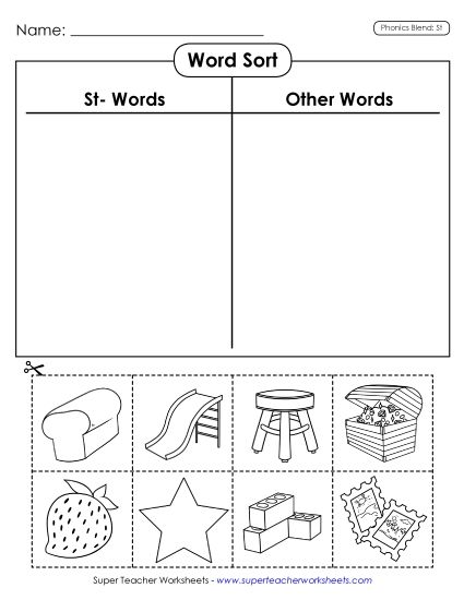Cut and Glue Activities - Word Sort (Cut and Glue) (Printable PDF Worksheet)