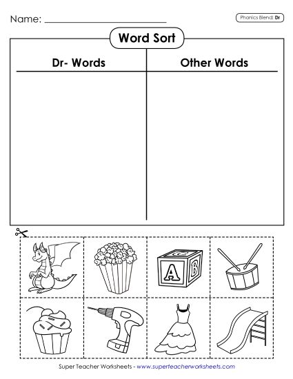 Cut and Glue Activities - Word Sort (Cut and Glue) (Printable PDF Worksheet)