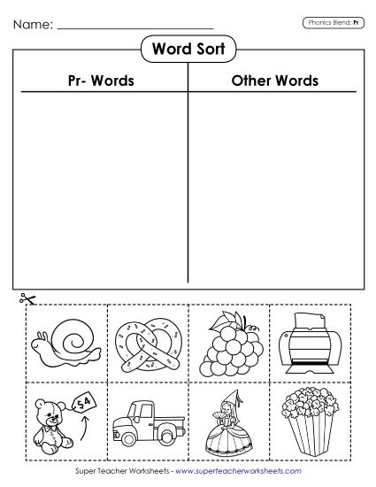 Cut and Glue Activities - Word Sort (Cut and Glue) (Printable PDF Worksheet)