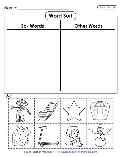 Cut and Glue Activities - Word Sort (Cut and Glue) (Printable PDF Worksheet)