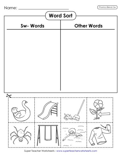 Cut and Glue Activities - Word Sort (Cut-and-Glue) (Printable PDF Worksheet)