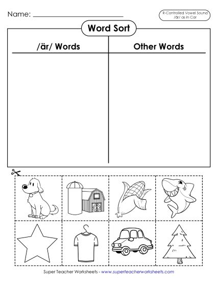  /är/ Sound (as in Star) - Word Sort (Cut and Glue) (Printable PDF Worksheet)
