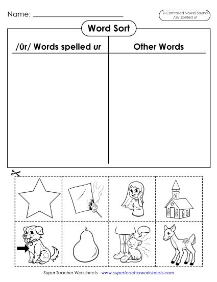 Worksheets - Word Sort: /ûr/ Spelled ur (Printable PDF Worksheet)