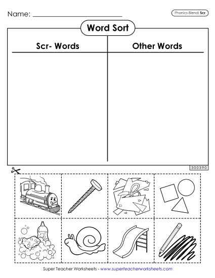 Worksheets - Word Sort (Scr- Words) (Printable PDF Worksheet)