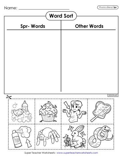 Cut and Glue Activities - Word Sort (Spr- Words) (Printable PDF Worksheet)
