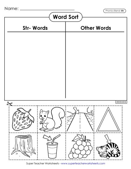 Cut-and-Glue Activities - Word Sort (Str- Words) (Printable PDF Worksheet)