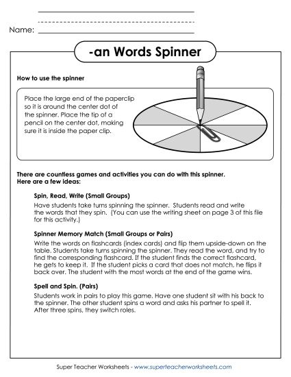 Word Games - Word Spinner (-an) (Printable PDF Worksheet)