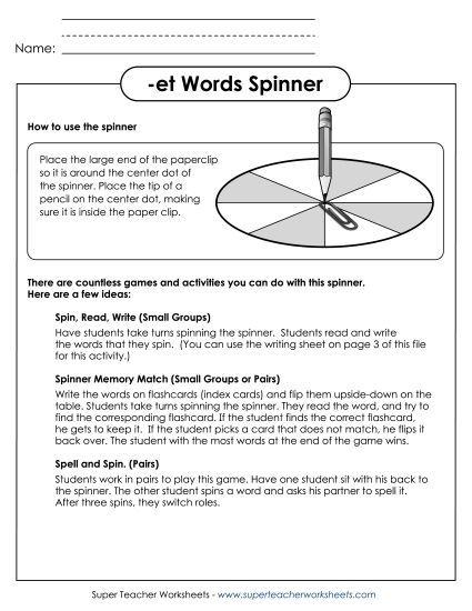 Word Games - Word Spinner (-et) (Printable PDF Worksheet)