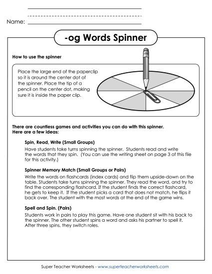 Word Games - Word Spinner (-og) (Printable PDF Worksheet)