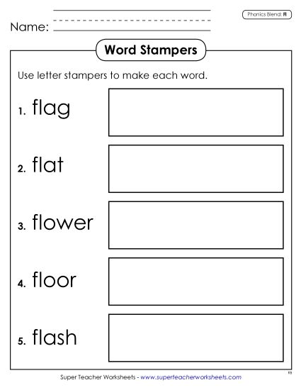 Games & Learning Centers - Word Stampers (Fl- Words) (Printable PDF Worksheet)