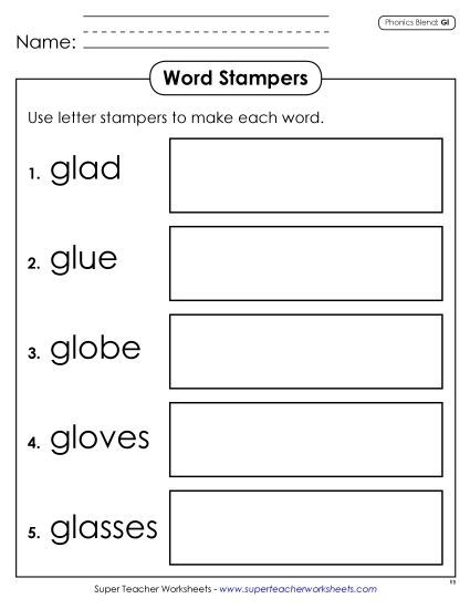 Games & Learning Centers - Word Stampers (Gl- Words) (Printable PDF Worksheet)