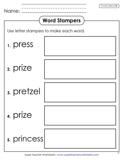 Games & Learning Centers - Word Stampers (Pr- Words) (Printable PDF Worksheet)