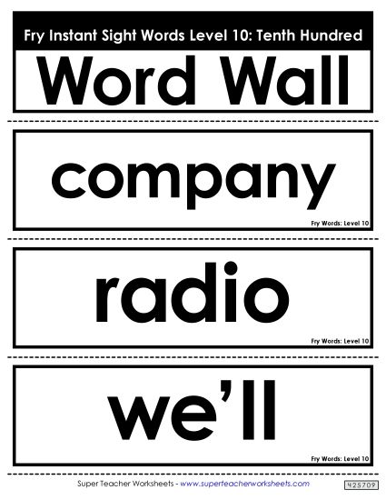 Level 10: Tenth Hundred - Word Wall: Level 10 (Printable PDF Worksheet)