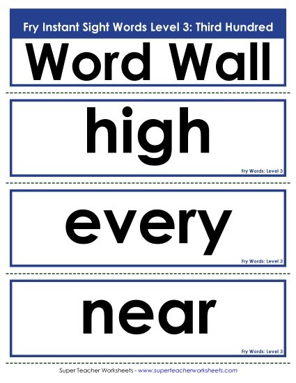 Level 3: Third Hundred - Word Wall: Level 3 (Printable PDF Worksheet)