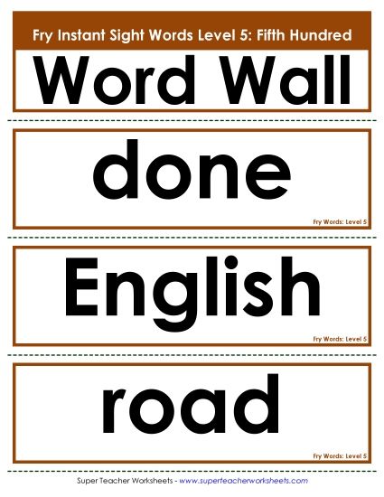 Level 5: Fifth Hundred - Word Wall: Level 5 (Printable PDF Worksheet)