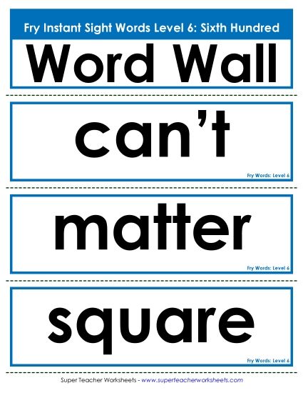 Level 6: Sixth Hundred - Word Wall: Level 6 (Printable PDF Worksheet)