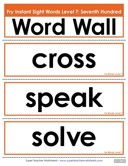 Level 7: Seventh Hundred - Word Wall: Level 7 (Printable PDF Worksheet)