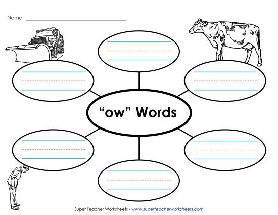 /ow/ Sound (as in Cow) - Word Web (-ow) (Printable PDF Worksheet)