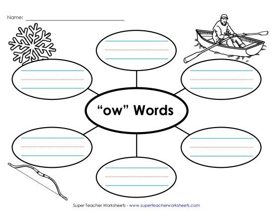 Long-O Sound (as in Grow) - Word Web (-ow) (Printable PDF Worksheet)