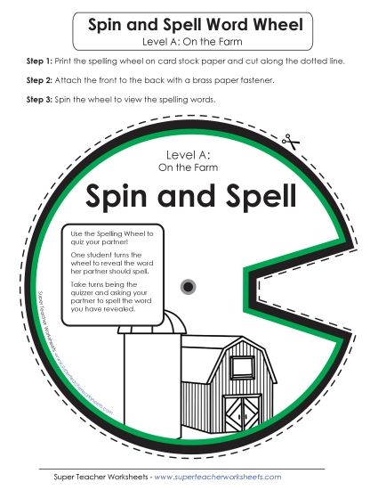 Flashcards, Word Wheel, and Slider - Word Wheel (A-Farm Words)  (Printable PDF Worksheet)