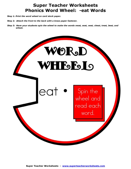 Word Slider, Flashcards, and Word Wheel - Word Wheel Activity (-eat Words) (Printable PDF Worksheet)
