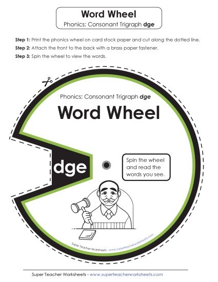 Flashcards, Sliders, and Word Wheels - Word Wheel (-dge Words) (Printable PDF Worksheet)