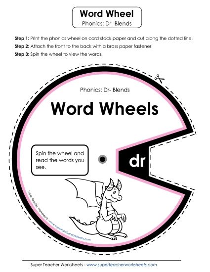 Flashcards, Sliders, and Word Wheels - Word Wheel (Dr- Blends) (Printable PDF Worksheet)
