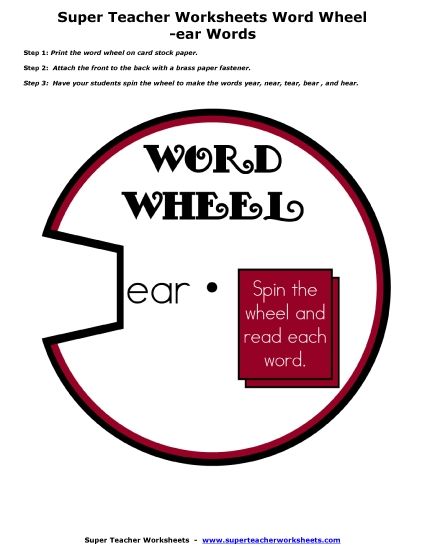 Word Wheels - Word Wheel: -ear Words (Printable PDF Worksheet)