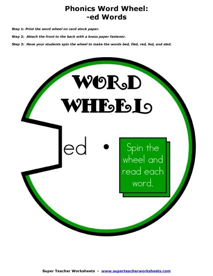 Word Slider, Flashcards, and Word Wheel - Word Wheel (-ed Words) (Printable PDF Worksheet)