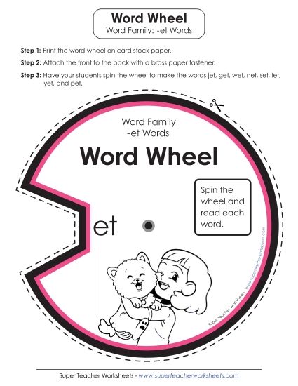 Word Slider, Flashcards, and Word Wheel - Word Wheel (-et Words) (Printable PDF Worksheet)