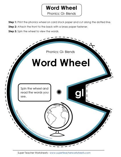 Flashcards, Sliders, and Word Wheels - Word Wheel (Gl- Blends) (Printable PDF Worksheet)