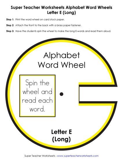  Flashcards, Sliders, and Word Wheels - Word Wheel - Long E (Printable PDF Worksheet)