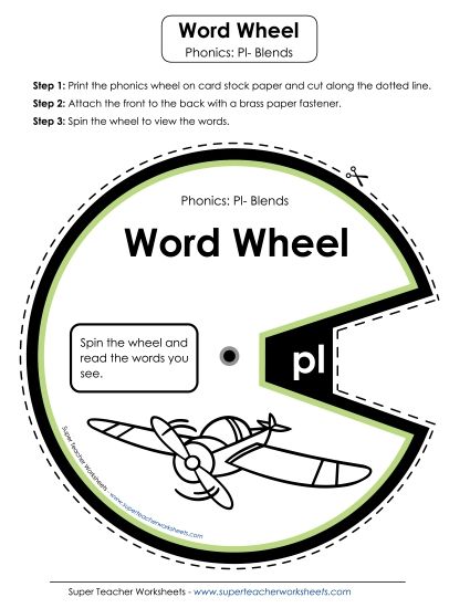 Flashcards, Sliders, and Word Wheel - Word Wheel (Pl- Blends) (Printable PDF Worksheet)